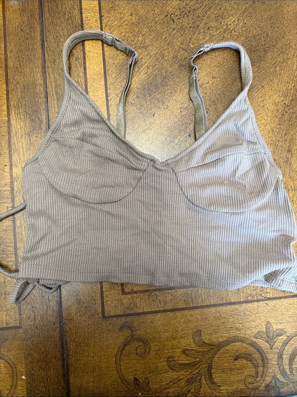 Ribbed Cropped Bralette in Taupe